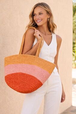 Shiraleah Liza Jute Tote Bag Multi Color Straw Beach Bag Large Woven NWT